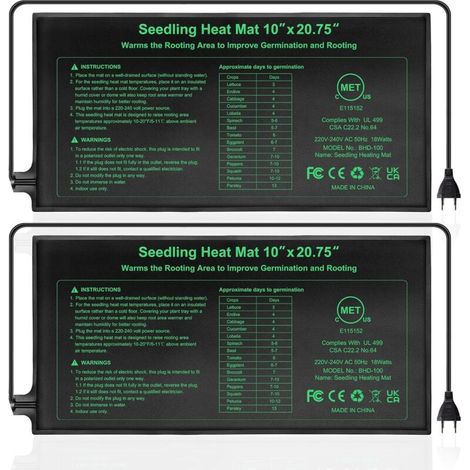 Nazalus-Vente 10 "X 20.75" Tapis Chauffant Pour Semis Coussin Chauffant Pour Serre,Tapis Chauffant Imperméable Pour La Germination Des Graines,(2 Pack) Terrarium
