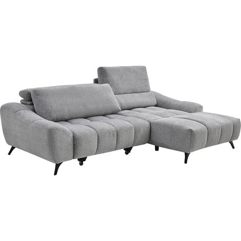 Canapé d'angle droit relax avec assise coulissante en tissu gris ELOSIA (1/5)