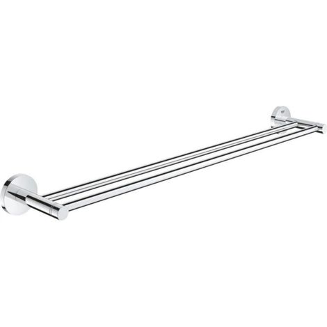 Porte-serviettes double pour salle de bain, 654 mm, fixations invisibles avec vis incluses, métal, chromé (1/5)
