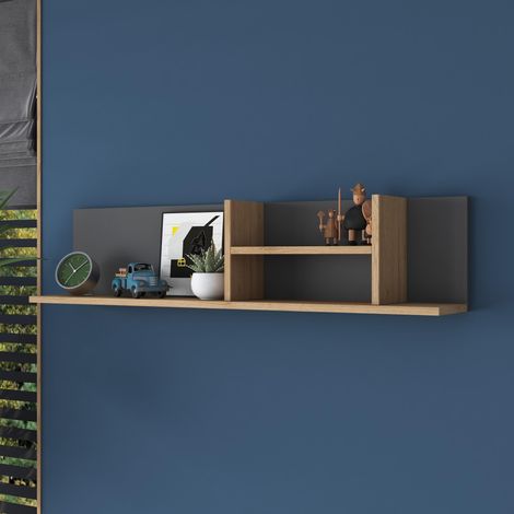 Étagère Murale, Noyer et Anthracite, 120 x 25 x 19,8 cm, Panneau de Particules 100% mélamine, épaisseur 18 mm, pour la décoration Moderne et Le Stockage (1/4)