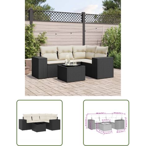 The Living Store Salon de jardin 5 pcs avec coussins noir résine tressée - Ensemble Salon De Jardin - Meuble De Jardin - Résine Tressée - Rotin Synthétique - Mobilier D'extérieur (1/3)
