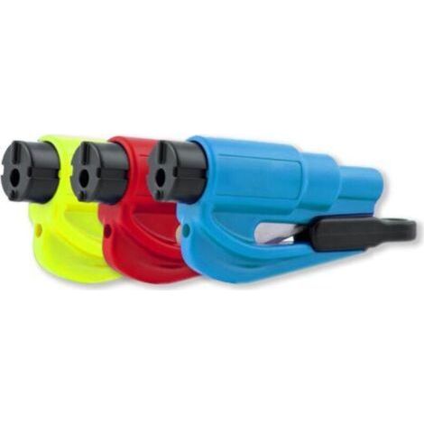 Marteau de sécurité multifonctionnel 2 en 1, coupe-ceinture de sécurité, outil d'évacuation pour porte-clés de voiture (rouge, jaune, bleu) (1/4)