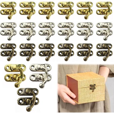 Fermoir Boite,18 Pièces Fermoirs Antiques,Loquet à Rotation,Verrou de Boîte,Crochet de Verrouillage avec Vis,pour Boîtes, Armoires,Boîtes Décoratives(23x26mm) (1/5)