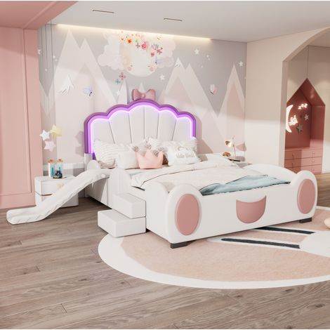 letto 140x200 farfalla LED camera rosa HAVRYA (1/5)