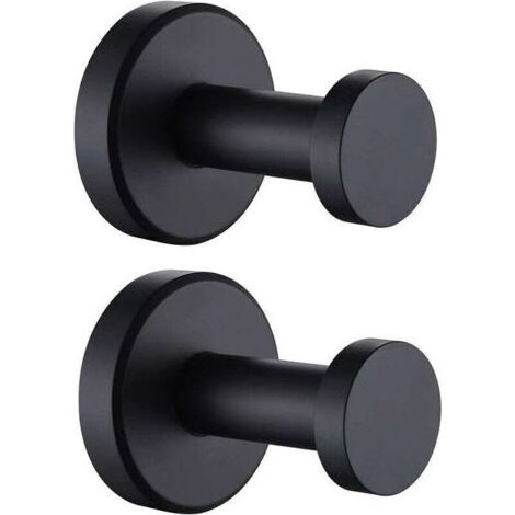Patère de salle de bain Lot de 2 crochets pour serviette de salle de bain noir mat, cintre rond en acier inoxydable, support mural décoratif contemporain pour toilettes, cuisine - Noir mat (1/5)