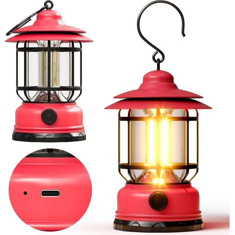 Lot de 3 lanternes de camping à DEL alimentées par piles, lampes de tente étanches avec intensité variable en continu, lampe d'extérieur portable pour camping, ouragan, jardin, cour, randonnée, panne (1/5)