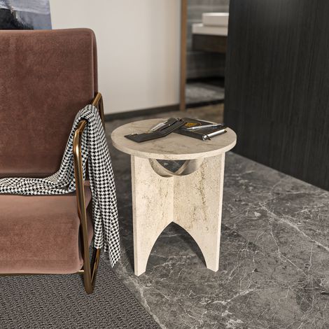 Merit Table d'appoint rond 45 cm Rustique (Travertine)