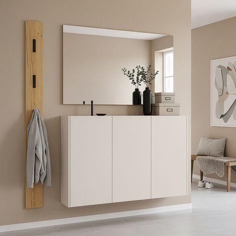 Garderobenset 3-teilig in Beige mit Eiche mit 1 Garderobenpaneel, Modern, LAPUA-01 (1/5)