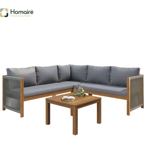 HOMAIRE Set de mobilier de jardin : canapé d'angle + table basse en acacia avec entrelacs de corde, gris, pour extérieur (1/5)