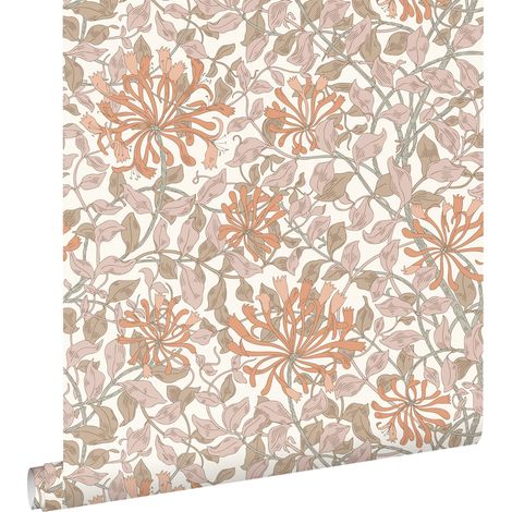 papier peint fleurs terracotta et vieux rose - ESTAhome (1/5)