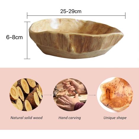 Obstschale aus Naturholz für eine besondere Dekoration, unregelmäßige, kreative Holzschale, handgefertigte Obstschale aus Holz zum Servieren für die Küchentheke (25-29 cm) (1/5)