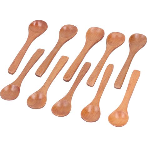 Lot de 10 cuillères en bois mini rondes avec manche long pour cuisine enfant 13x3 cm (1/5)