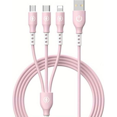 66W 3-in-1 Fast Charging Cable, 1.2m USB Data Cable, Suitable for Mobile Phones and Laptops - Pink (1/4)