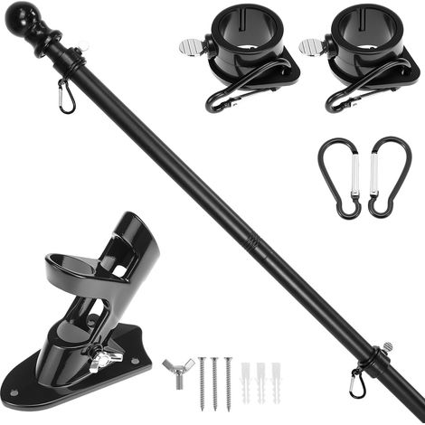 Kit de Porte Drapeau Extérieur - Mat Drapeau Métallique 150 cm avec Support Mural, Tête de Coude e Anneau de Rotation - Suspension 45°/90° - Longueur Ajustable (1/5)