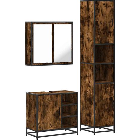 Maison Exclusive - Set Mobili da Bagno 3 pz Rovere Fumo in Legno Multistrato