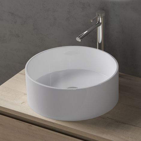 doporro Vasque à Poser Ronde Blanc Lavabo Circulaire Évier 40x40x15cm Lave Mains Salle de Bains Colossum804