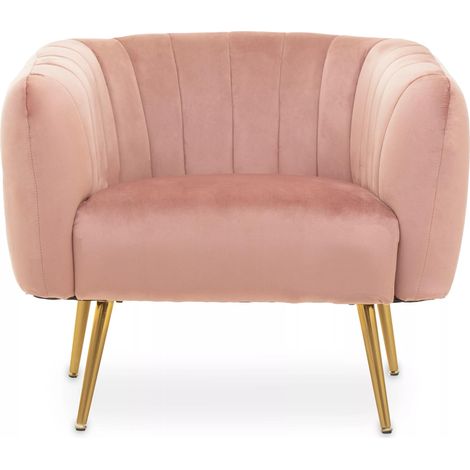 Interiors by Premier Pink Velvet Chair with Gold Finish Legs, Back & Armrest Dining Chair, Easy to Clean Armchair (1/5)