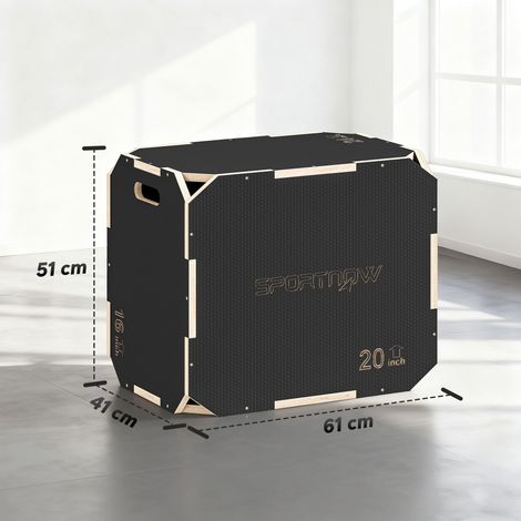 3-in-1 Plyo-Box, Sprungbox mit Griff-Öffnungen, für Home-Fitness und Outdoor-Workouts, 3 Sprunghöhen, Holz, Schwarz (1/5)