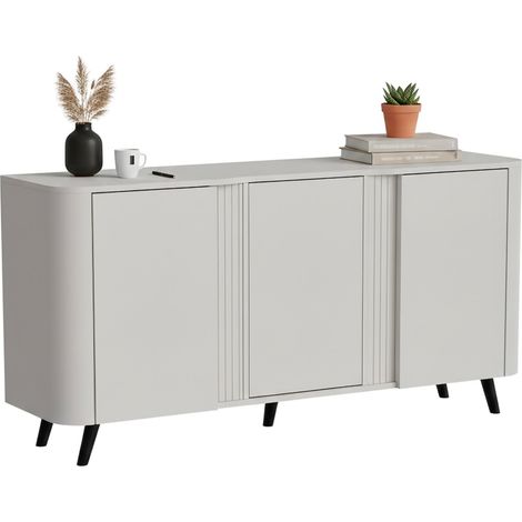Credenza Loreo, Madia da salotto con tre ante battenti e vani interni, Rialzata da terra, 151x42 h70 cm, Beige