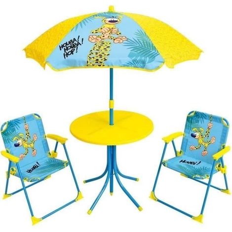 MARSUPILAMI Salon de jardin pour enfants comprenant 1 table, 2 chaises pliantes et 1 parasol (1/5)