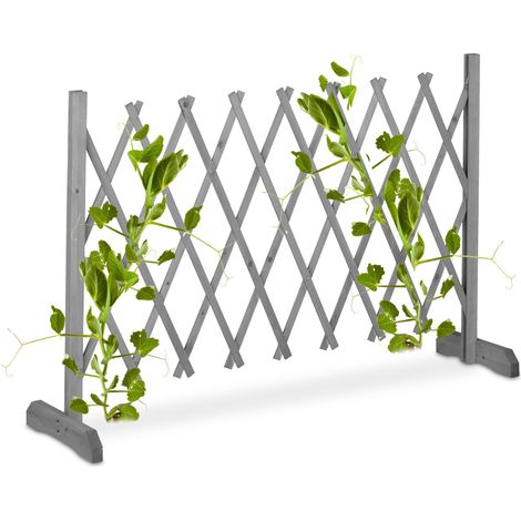 Relaxdays Rankgitter Holz, ausziehbar bis 185 cm, Rankhilfe Kletterpflanzen, Scherengitter freistehend, Garten, grau