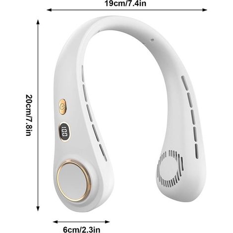 Ventilatore da collo portatile，ventilatore da collo USB con indicatore di carica，5 velocità，ideale per ufficio，casa e viaggi (bianco) (1/5)
