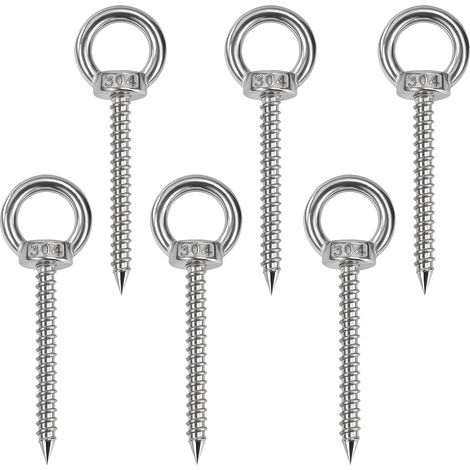 Piton à Visser, Boulon à Œil M6 x 16 mm en Acier Inoxydable 304, avec Filetage Bois et Anneau Fermé, pour Jardin, Clôture et Bricolage, 6 Pièces (1/5)