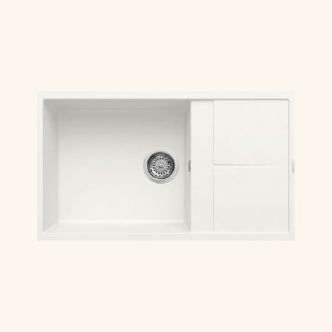 Evier granit blanc ivoire Luisina MAESTOSO 1 grand bac 1 petit égouttoir 86x50 (1/5)