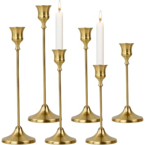 Bougeoir doré, lot de 6 bougeoirs, support pour bougies, pour bougies de table, mariage, salon, salle à manger, décoration, Halloween, Noël (Or) (1/5)