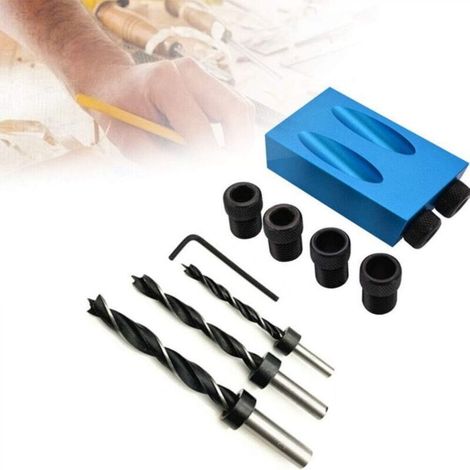 15 Degree Angle Drive Pocket Hole Jig Kit with 6/8/10mm Hole Drive Adapter for Wood Angle Drilling Guide (1/5)