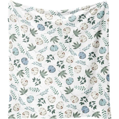 Couverture d'automne pour Thanksgiving - 152 x 127 cm, motif citrouilles et feuilles d'érable, en flanelle de laine, style ferme. Jeté douillet pour canapé, lit, fauteuil et décoration de chambre d'ét (1/5)