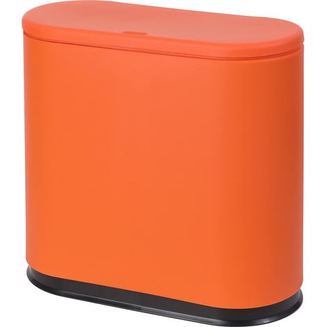 Poubelle rectangulaire en plastique de 10 litres avec couvercle à pression, pour salle de bain, salle d'eau, chambre à coucher, cuisine, salle d'artisanat, bureau, orange (1/5)