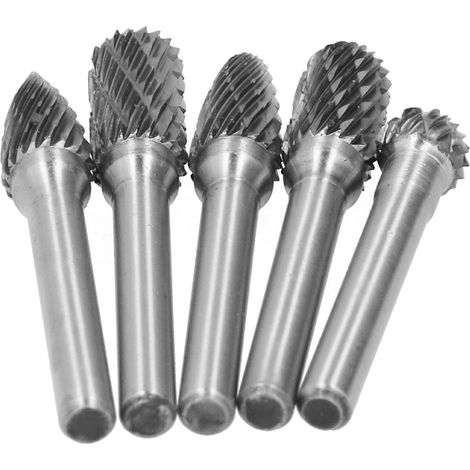 Lot de 5 meules rotatives en acier tungstène, tige de 6 mm, fraise rotative (1/5)
