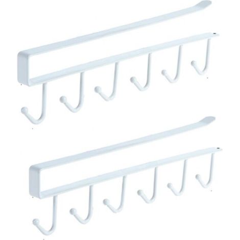 Bianco, 2 ganci portaoggetti per bicchieri da vino, utensili da cucina, cravatte, cinture e sciarpe, da appendere sotto l'armadio, senza forare.