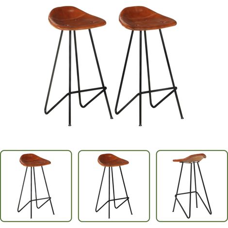 Chaise de bar -  Tabourets de bar lot de 2 marron cuir véritable (1/5)