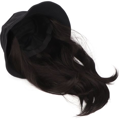 Perruque chapeau de pêcheur, perruque lisse mi-longue à boucles intérieures pour femme, perruque chapeau amovible en gros, perruque clavicule, postiche noir et brun à petites boucles intérieures style (1/5)