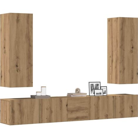 Muebles de TV de pared 5 uds madera ingeniería roble artesanal vidaXL (1/5)