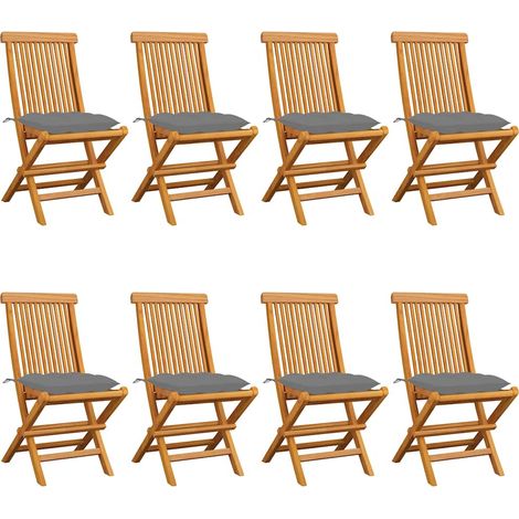 vidaXL Sillas plegables con cojines grises, 8 unidades, madera maciza de teca. (1/5)