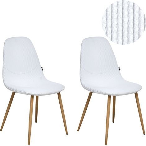 Lot de 2 Chaises de Salle à Manger Pieds en Fer Sièges en Tissu Rembourré Velours Côtelé Blanc Hilden (1/5)