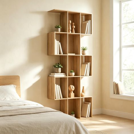 Bibliothèque sur 5 niveaux, étagère de rangement en forme de S avec 15 compartiments ouverts (1/4)