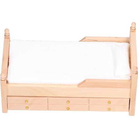 Lit miniature pour maison de poupée à l'échelle 1:12, en bois de bouleau, mobilier miniature et accessoires de décoration. (1/5)