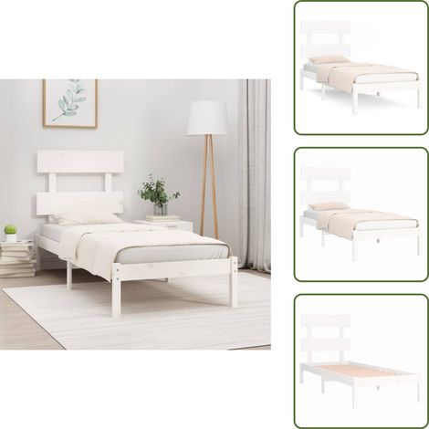 The Living Store Giroletto Bianco in Legno Massello 90x200 cm - Letto in legno