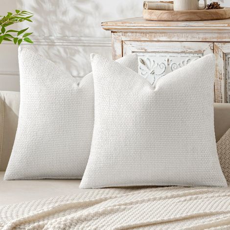 Weißer Sofakissenbezug 45 x 45 cm, 2er-Set, dicker Chenille-Nadelstrick, ideal für Schlafzimmer oder Wohnzimmer (1/5)