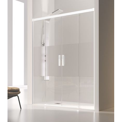 KASSANDRA GS100 GLASÉ Mampara Ducha Frontal 2F+2C Blanco Mate Decorado - Medida: 156-160 CM - ref: GS10001BRS156160 (1/2)