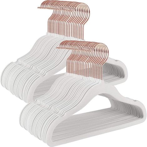 Juego de 50 perchas infantiles de terciopelo con ganchos antideslizantes color oro rosa modelo infantil para faldas vestidos pantalones camisetas blanco 120003385 (1/2)