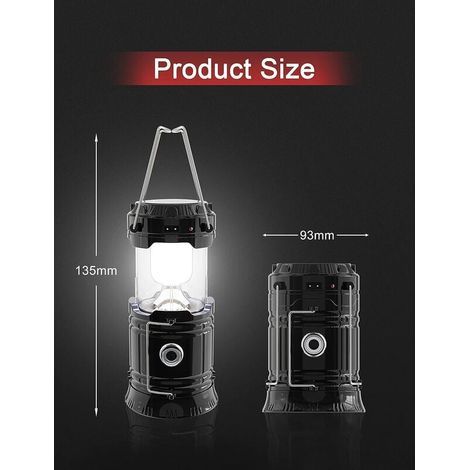 Lampe de camping à LED, prise et rechargeable solaire, avec batterie externe, étanche et coupe-vent, pour randonnée, camping, urgence, ouragan, pêche de nuit, IP66 étanche, pack de 2 [Classe énergétiq (1/4)