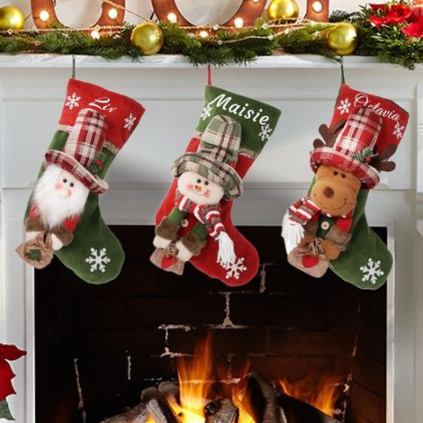 Bas de Noël Personnalisé,Boutons de Noël Personnalisés pour Les Membres de La Famille,Décor de Noël 3D,Décor de Vacances,Classic Mantel Decorative Ornaments (Bas de Noël) (1/5)