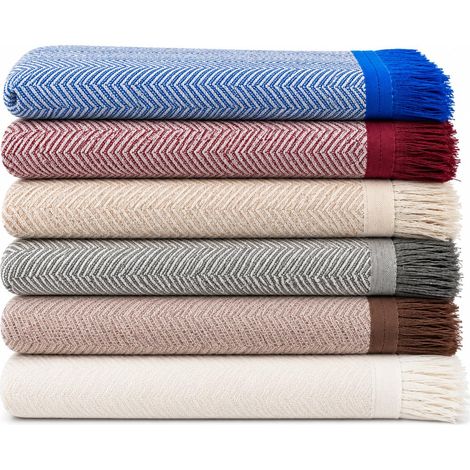Plaid Polyvalent de Conception Moderne Couette pour lit et canapé Écru Housse de Couette canapé 230 x 260 cm Largeur par Hauteur avec des Franges (1/5)