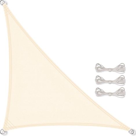 Toldo triangular beige de 3x3x3 metros en PES para terraza o jardín, tejido resistente a los rayos UV -Crezuo