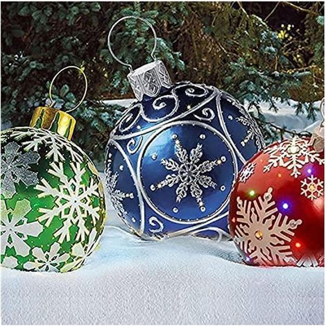 Una gigantesca pallina di Natale gonfiabile color argento a forma di fiocco di neve – decorazione per uso interno ed esterno, ad esempio per matrimoni, feste, giardino e cortile – inclusa pompa. (1/5)